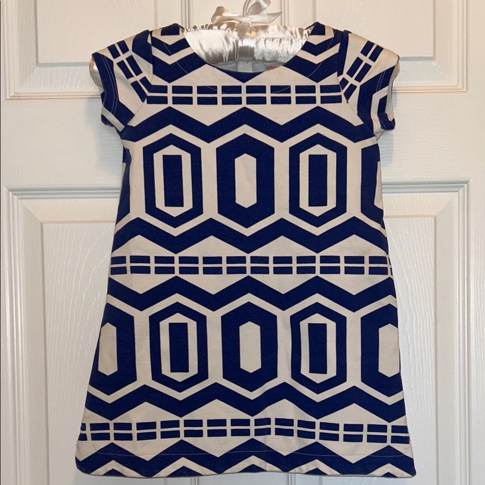 Gymboree Royal Blue & White Geo Ponte Stretch Shift Dress